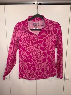 IBKUL BIANCA HOT PINK Long Sleeve Mock Golf Shirt Size Small